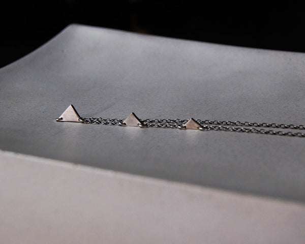 Tiny Three Triangles Necklace- Silver Pyramids of Giza