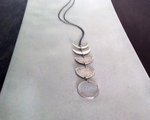Phases of the Moon Vertical Necklace- Handcrafted Silver
