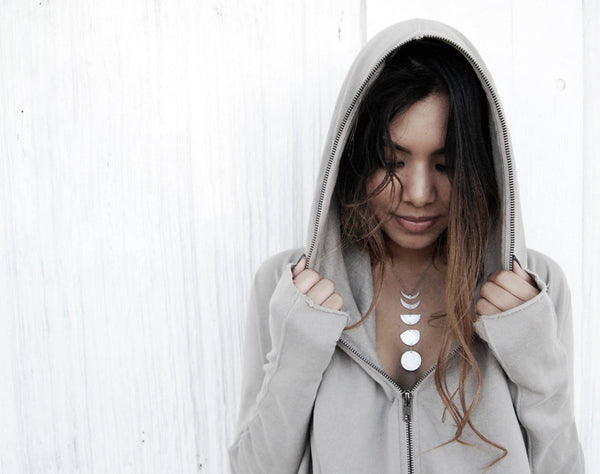 Phases of the Moon Vertical Necklace- Handcrafted Silver