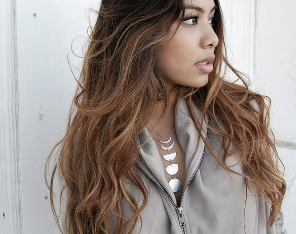 Phases of the Moon Vertical Necklace- Handcrafted Silver