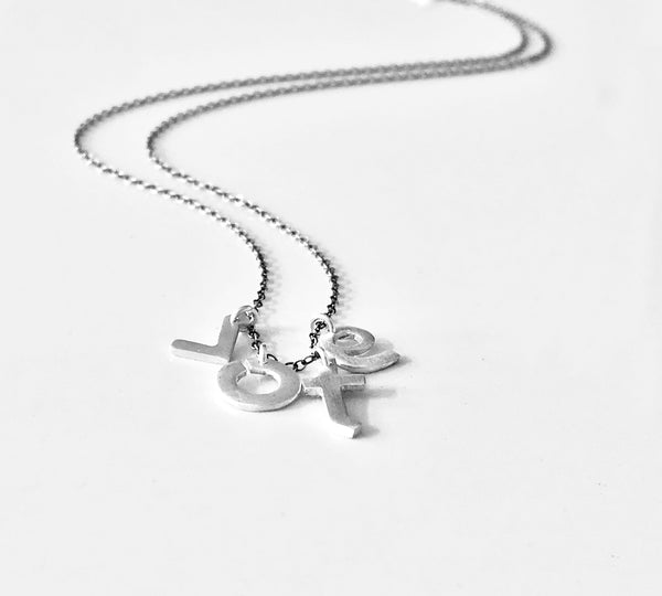 Vote Necklace- Rustic Handcrafted Letter Initial Necklace in Sterling Silver or Yellow Brass