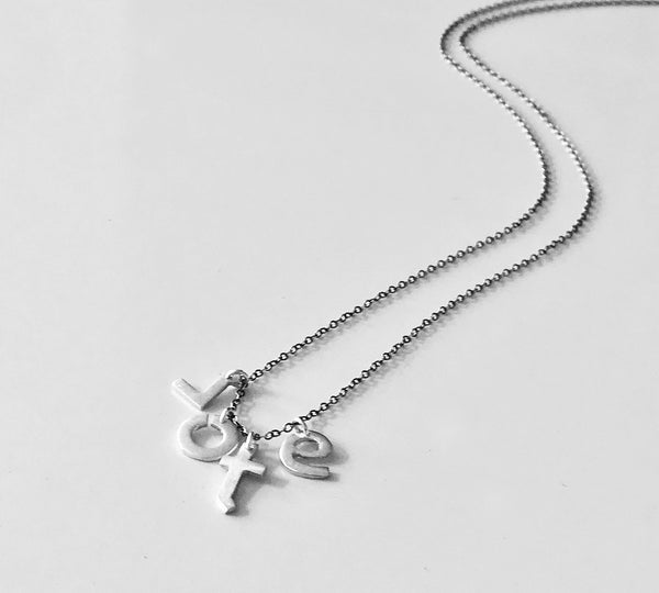 Vote Necklace- Rustic Handcrafted Letter Initial Necklace in Sterling Silver or Yellow Brass