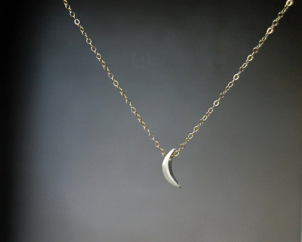 Tiny Moon Necklace in Sterling Silver on Gold Chain