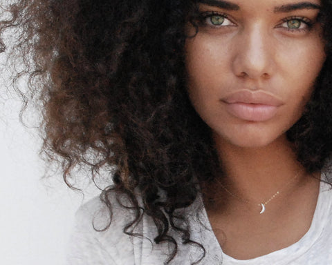 Tiny Moon Necklace in Sterling Silver on Gold Chain